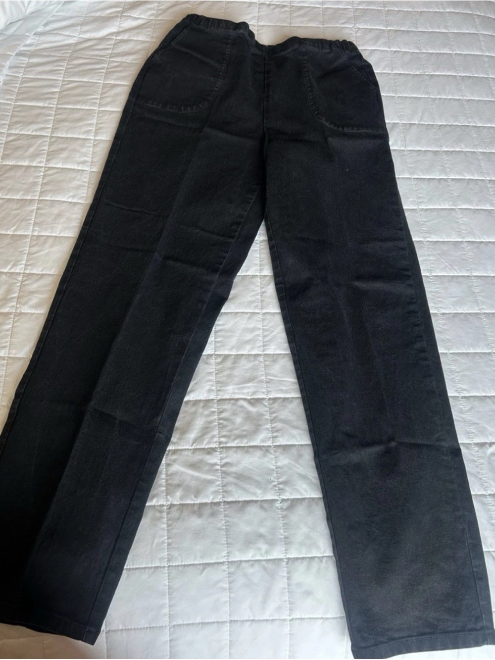 Denim & Co. Women's Pants Sz L Tall Flat Front Side Pocket Pant Black A686907